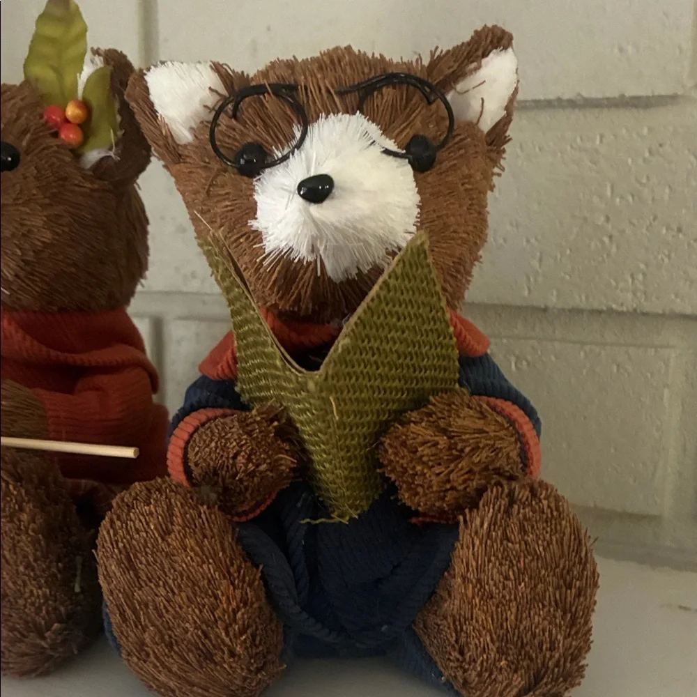 Holiday Fox Figurines with Green and Red Accents
